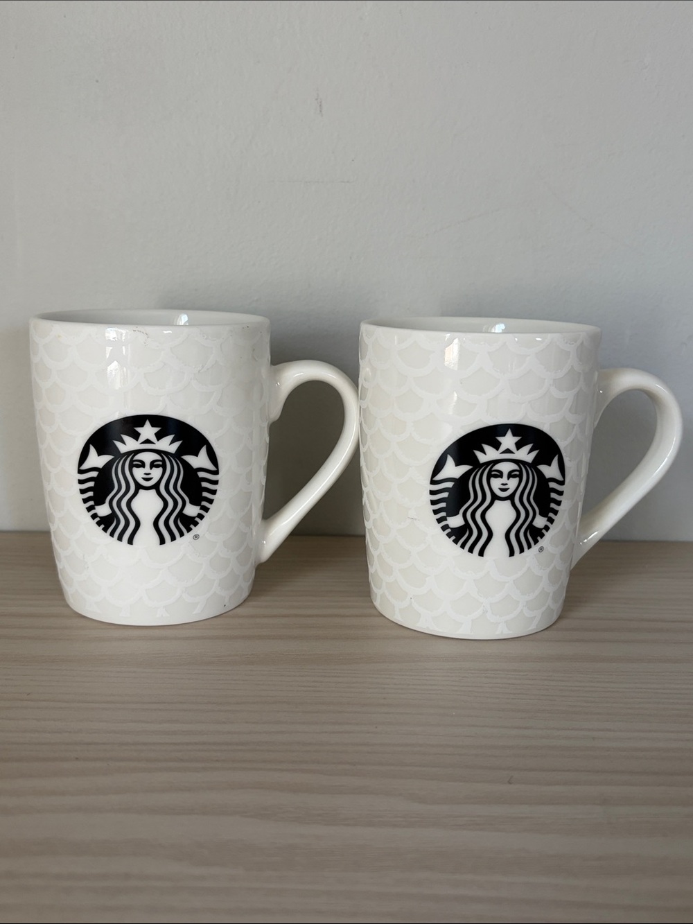 Starbucks 10 oz white mermaid fish ceramic coffee mug set of 2